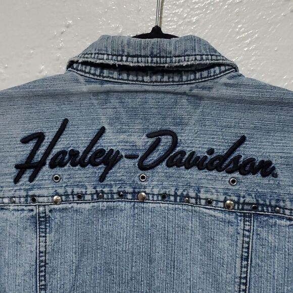 Vintage Y2K Harley-Davidson Jean Jacket With Embroidery & Studs - Picture 9 of 16